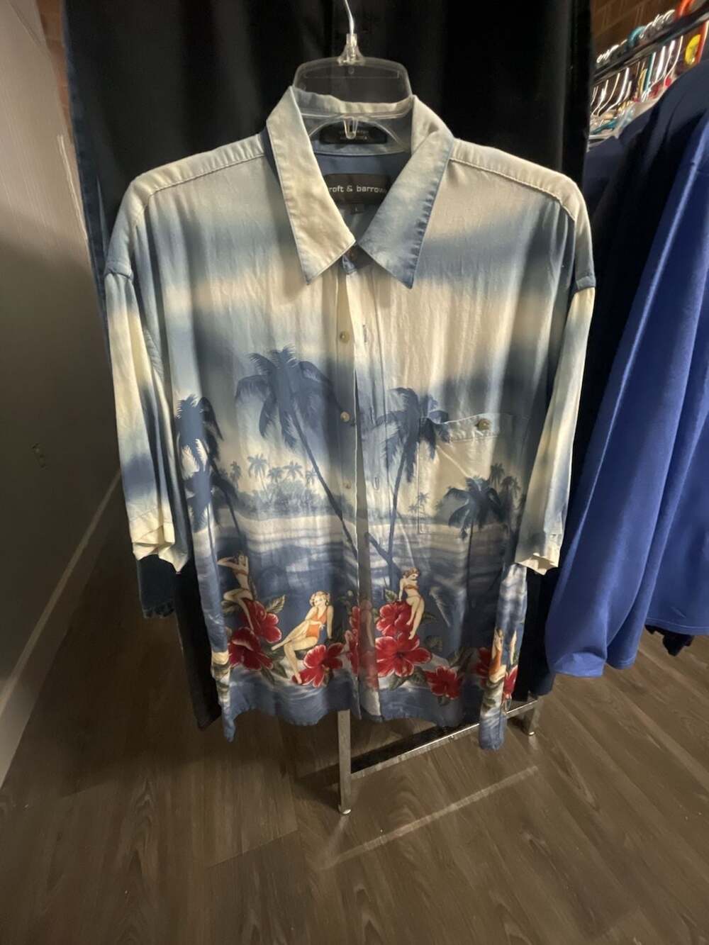 Croft & Barrow Vintage Hawaiian Tropical Pin-Up Girls Rayon Short Sleeve Shirt L